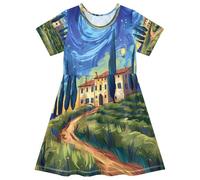 ISAOA Vestido de verano para niñas pequeñas, vestido de verano de manga corta, 2-8T que genera un hermoso cielo estrellado, multicolor, 2 años