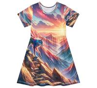 ISAOA Vestido de verano para niñas pequeñas, vestido de verano de manga corta, vestido de verano para niños pequeños de 2 a 8 años, lobo caminando a través de, multicolor, 2 años