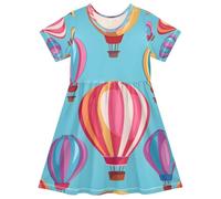 ISAOA Vestido de verano para niñas pequeñas, vestido de verano de manga corta, vestido de verano para niños pequeños, 2-8T, globo aerostático, multicolor, 5-6 años
