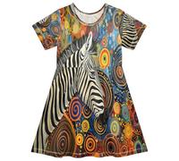 ISAOA Vestido de verano para niñas pequeñas, vestido de verano de manga corta, vestido de verano para niños pequeños 2-8T cebra en Gustav Klimt, multicolor, 2 años