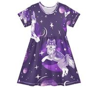 ISAOA Vestido de verano para niñas pequeñas, vestido de verano de manga corta, vestido de verano para niños pequeños 2-8T cielo estrellado lobo, multicolor, 3 años