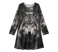 ISAOA Vestidos de manga larga para niñas, vestido casual de perro lobo en negro, vestido acampanado para niños de 3 a 11 años, #01, 10-11 años