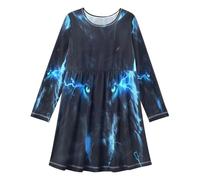 ISAOA Vestidos de manga larga para niñas, vestido de lobo con ojos azules neón brillantes, vestidos casuales para niños, vestido acampanado para niños de 3 a 11 años, #01, 3 años
