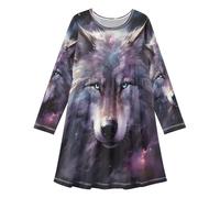 ISAOA Vestidos de manga larga para niñas, vestido de lobo mirando a ti, vestidos casuales para niños, vestido acampanado para niños de 3 a 11 años, #01, 9-10 años