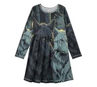 ISAOA Vestidos de manga larga para niñas, vestido de lobo, para parejas bajo la luna, vestidos casuales para niños, vestido acampanado para niños de 3 a 11 años, #01, 5-6 años