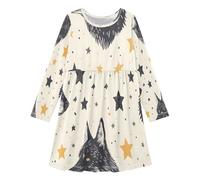 ISAOA Vestidos de manga larga para niñas, vestido de lobo y estrellas coloridas, vestidos casuales para niños, vestido acampanado para niños de 3 a 11 años, #01, 9-10 años