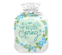 ISAOA (Welcome Spring con marco de flores, botella de agua caliente y cubierta suave y cálida para manos, pies, cama de invierno, alivio de cuello y hombros, 1 litro)