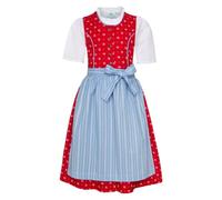 Isar-Trachten Traje tirolés infantil de 3 piezas, vestido rojo, blusa blanca, delantal azul claro para niñas, Oktoberfest, Kirchweih, boda, viaje de domingo, Rojo/Azul claro, 86