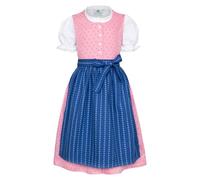 Isar-Trachten Vestido de tirolesa infantil de 3 piezas, color rosa, con mangas abullonadas, delantal azul para niñas, Oktoberfest, Kirchweih, boda, viaje de domingo, rosa/azul, 92 cm