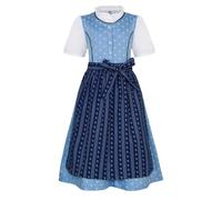 Isar-Trachten Vestido tirolesa infantil de 3 piezas, vestido de blusa, delantal para niñas, Oktoberfest, Kirchweih, boda, excursión de domingo con estampado de flores, azul, 140