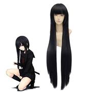 Isayama Yomi Cosplay Peluca 80cm Negro Largo Recto Sintético Peluca Peluca Disfraz de Anime Pelucas + Peluca Cap 80cm Qi Liuhai