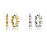 ISCBAFYX 2 Piezas de Plata de Ley 925 Argollas de Lujo Bling Colorido Ziron Finos Pendientes Aros para Mujeres Amantes niña Pendientes Brincos yc630 (Color de la Joya: 7, Color del Metal: Color