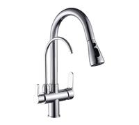 ISCBAFYX ANWEALTH Grifo para Fregadero de Cocina de 3 vías, Grifo de Agua Potable, Grifo extraíble, Grifo Mezclador de Cocina con Cuello de Cisne Cromado, Grifo Mezclador con caño Giratorio para