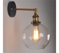 ISCBAFYX Aplique de Pared Industrial de latón con Brazo Giratorio Ajustable, lámpara de Pared Vintage con Pantalla de Globo de Vidrio Transparente, lámpara de Pared de tocador Interior y Aplique con