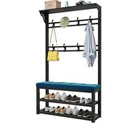 ISCBAFYX Banco de Zapatos 4 en 1 con Almacenamiento Nizer de Entrada con 10 Ganchos Muebles Decorativos Elegantes Marco de Metal Perchero Grande Pasillo - 100 x 30 x 172 cm