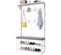 ISCBAFYX Banco de Zapatos 4 en 1 con Almacenamiento Perchero de Entrada Grande 10 Ganchos Estantes Superiores Muebles Decorativos Estructura de Metal 100 x 30 x 172 cm decoración del