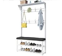 ISCBAFYX Banco de Zapatos 4 en 1 con Estante de Almacenamiento para Entrada, Perchero Grande y Estante para Zapatos, 10 Ganchos, Muebles Decorativos, Marco de Metal, 100 x 30 x 172 cm