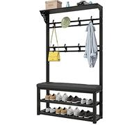 ISCBAFYX Banco de Zapatos de Entrada 4 en 1 con Almacenamiento Superior, 10 Ganchos y Estructura de Metal, Perchero Grande y Estante para Zapatos, nizer Elegante para Pasillo, 100 x 30 x 172 cm