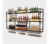 ISCBAFYX Botellero de Metal Montado en la Pared con Soporte de Vidrio Estante Industrial para Botellas para el hogar, Bar, Cocina, Restaurante, solución de Almacenamiento de 200 cm/78,7" Hierro