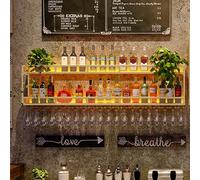 ISCBAFYX Botellero montado en la Pared con luz LED, Barra de Hierro, Estante para Licor y Soporte de Vidrio para Cocina, Comedor, hogar, Sala de Estar, Acabado Dorado