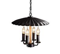ISCBAFYX cáñamo Tradicional E14 Edison Iron Camp Candelier Simple Rural Mediterranean 4 Luces Capa Negra Redonda Vela Ajustable Colgante la lámpara caída de Villa