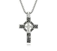 ISCBAFYX Collar de Cruz con Nudo Celta, joyería de Acero, Accesorio de Moda para Hombre, Colgante de Estilo Celta Unisex de Color Negro