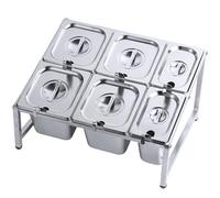ISCBAFYX Especiero Comercial de Acero Inoxidable 304 de 8 sartenes - Soporte de 2 Filas con Cuchara y Juego de Tapa Encimera para Almacenamiento de Cocina Plata (B/17.7"x13.7"x9.8")