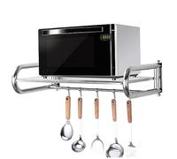 ISCBAFYX Estante de Acero Inoxidable con Soporte para microondas de Pared, Capacidad de 31 kg, 45 x 36,5 cm, Estante de Cocina con Ganchos, Almacenamiento Que Ahorra Espacio para hornos y artículos