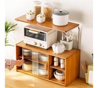ISCBAFYX Estante de Almacenamiento de Cocina de bambú Ajustable de 4 Niveles con pilares de Acero Inoxidable - Nizador de encimera de microondas para despensa y decoración del hogar (marrón)