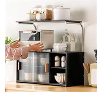 ISCBAFYX Estante de Almacenamiento de Cocina de bambú Ajustable de 4 Niveles con pilares de Acero Inoxidable y encimera de microondas para despensa y decoración del hogar (Negro)