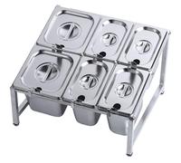 ISCBAFYX Estante de Especias Comercial de Acero Inoxidable 304 de 8 sartenes, Cocina de 2 Filas con Juego de Cuchara y Tapa, Estante de Almacenamiento para encimera, Plateado (15,7 "x 13,7"