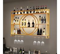 ISCBAFYX Estante de exhibición para Almacenamiento de Vino montado en la Pared con Soporte para Copas, Estante para Licor de 3 Niveles para el hogar, Bar o gabinete de Cocina, 120 cm de Largo
