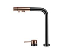 ISCBAFYX Grifo con Filtro de Agua de 3 vías, grifos de Cocina para Beber, Mezclador de Fregadero extraíble, Grifo Negro + Oro Rosa, Fregadero de Cocina 3 en 1 extraíble de Acero Inoxidable