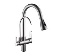 ISCBAFYX Grifo de 3 vías, grifos de Cocina, Mezclador, pulverizador extraíble, Grifo para Beber Cepillado, Cuello de Cisne, Grifo de Fregadero de Cocina 3 en 1, Grifo Mezclador para Fregadero de