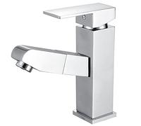 ISCBAFYX Grifo de baño con rociador desplegable, Grifo de Lavabo de baño de latón, grifos de Lavabo de tocador de Agua fría y Caliente de una Sola manija, Cromado (Cromado)
