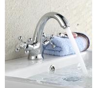 ISCBAFYX Grifo de baño de latón Vintage, Grifo Mezclador de Lavabo Giratorio de Doble manija para Cocina y Agua fría y Caliente, Acabado Cromado Retro