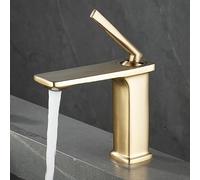 ISCBAFYX Grifo de baño de un Solo Orificio Dorado, Grifo de Lavabo de baño de una Sola manija, Grifo de Lavabo de baño, Grifo Mezclador de Agua fría y Caliente (Color: Oro Cepillado)