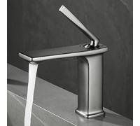 ISCBAFYX Grifo de baño de un Solo Orificio Dorado, Grifo de Lavabo de baño de una Sola manija, Grifo de Lavabo de baño, Grifo Mezclador de Agua fría y Caliente (Color: Gris Pistola)