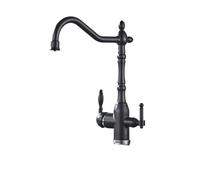 ISCBAFYX Grifo de Cocina con Filtro de latón Antiguo, manijas Dobles montadas en Cubierta, Grifo Mezclador de Agua fría y Caliente de 3 vías, Funcionamiento Flexible (Negro Mate)
