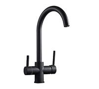 ISCBAFYX Grifo de Cocina con Grifo para Bebida Directa, caño Doble, Ducha de Mano giratoria, Mezclador de Cocina, grúa, grifos de Cocina fríos y Calientes, Negro con Punto-A