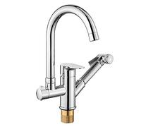 ISCBAFYX Grifo de Cocina con Pistola rociadora extraíble, Fregadero de Cocina de Arco Alto de latón con una Sola manija, Grifo Mezclador de Agua fría y Caliente con rotación de 360 °, Cromado,