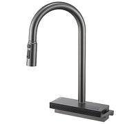 ISCBAFYX Grifo de Cocina en Cascada con pulverizador desplegable, Grifo Monomando para Fregadero de Cocina de Arco Alto, con Pantalla Digital LED de Temperatura (Color: Gris, tamaño: 17.7 in)