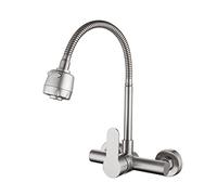 ISCBAFYX Grifo de Cocina montado en la Pared, Cepillado, Fregadero de Acero Inoxidable, 2 Tipos de Modos de Salida de Agua, Monomando, Grifo Mezclador frío y Caliente