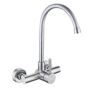 ISCBAFYX Grifo de Cocina montado en la Pared, Cepillado, Monomando de Acero Inoxidable para Fregadero, grifos con caño Giratorio, Agua fría y Caliente Mixta, A (B)