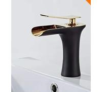 ISCBAFYX Grifo de Lavabo de Agua fría y Caliente, Grifo de Lavabo de encimera de baño, Grifo de Lavabo bajo encimera D, Negro y Dorado