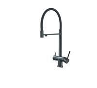 ISCBAFYX Grifo del baño, Pieza Gris Agua filtrada Grifo de la Cocina Tire hacia Abajo Latón Flexible Giratorio de 360 Grados Grifo Mezclador de Agua purificada Grifo de 3 vías (Color: Negro Mate)