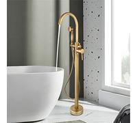 ISCBAFYX Grifo Mezclador de Suelo de latón Giratorio de 360°, Grifo de Ducha de Doble manija, Cabezal de Ducha Manual, Mezclador de Ducha para baño para fácil Uso y