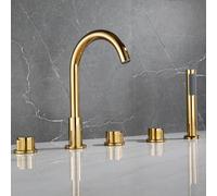 ISCBAFYX Grifo Mezclador para Ducha de baño montado en Cubierta con caño de Cuello de Cisne, Palanca Doble, Cabezal de Ducha extraíble y Juego de Manguera