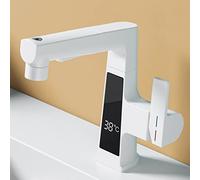 ISCBAFYX Grifo Mezclador para Lavabo extraíble para baño,Mezcladores para Lavabo de baño de latón,Grifos para Fregadero de Agua fría y Caliente,Pantalla Digital de Temperatura,Grifo Monomando para