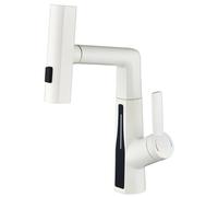 ISCBAFYX Grifo Mezclador para Lavabo Grifos para Lavabo de baño Grifo para Lavabo extraíble Cascada Grifos Monomando de 2 Modos con Pantalla Digital, Grifo para Lavabo de Lavabo lechoso